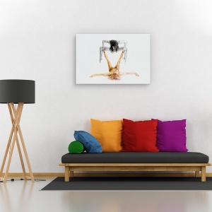 Tablou decorativ modern living cu gimnastă pe canvas argintiu și auriu