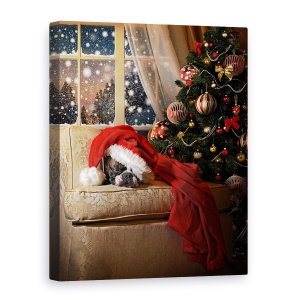 Tablou canvas - Asteptandu-L Pe Mos Craciun, Caine, Bulldog, Zapada, 50 x 70 cm