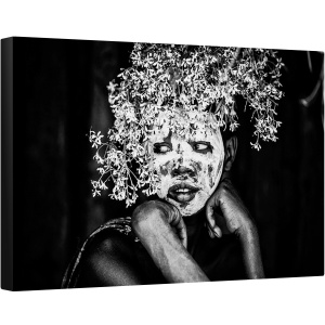 Tablou canvas - Baiat, Suri, Ethiopia, Alb-Negru, Baiat, Originar, Indigene, 80 x 120 cm