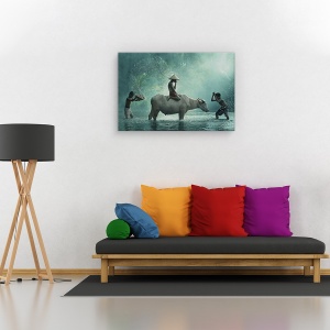 Tablou canvas - Bivol de apa, Animal, Palarie, Joc, Distractie, 60 x 90 cm - Img 2