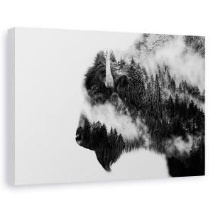 Tablou canvas - Bizon, Animal, Mamifer, Alb-Negru, 60 x 90 cm