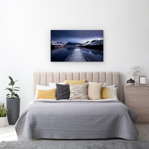 Tablou Canvas - Cand Noaptea Vine, Pod, Debarcader, Dig, Case, Rau, Cer, 50 x 80 cm - Img 3