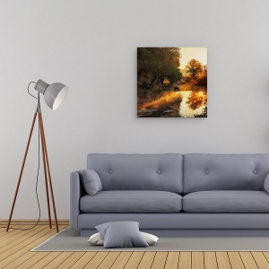 Tablou canvas - Cand Peisajul Picteaza Cu Lumina , Ceata, Toamna, Ray, 90 x 90 cm - Img 2