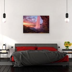 Tablou canvas - Cascada Inflacarata, Apa, Rau, Parau, Apus De Soare, 80 x 120 cm - Img 3