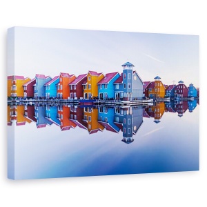 Tablou canvas - Case colorate, Orase si arhitectura, Port, Olanda, Rosu, 80 x 120 cm