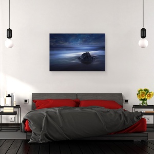 Tablou canvas - Catifea Albastra, Noapte, Mare, Peisaj Marin, Plaja, Stanca, 60 x 90 cm - Img 3