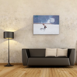 Tablou canvas - Cerb In Peisajul Inghetat De Iarna, Animal, Iarna, Caprioara, Natura, Peisaj, 60 x 80 cm - Img 2