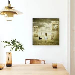 Tablou canvas - Cheia Schelet, Fata, Putin, Pisica, Negru, 90 x 90 cm - Img 4