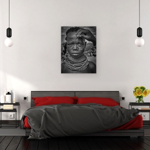 Tablou canvas - Chipul Unei Fete Din Tribul Karo , Valea Omo, Ethiopia, Africa, Vopsea, Pictat, Puncte, 50 x 70 cm - Img 3