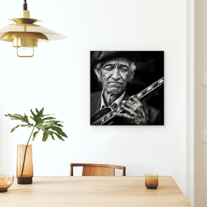 Tablou canvas - Chitaristul, Jazz, Alb-Negru, Negru, Alb, 90 x 90 cm - Img 4