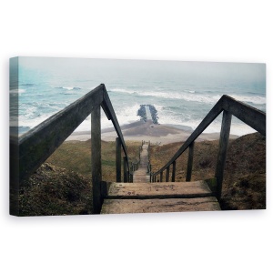 Tablou canvas - Coasta De Vest, Danemarca, Iutlanda, Scari, Valuri, Ceata, 50 x 100 cm