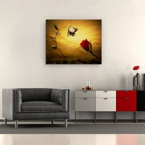 Tablou canvas - Contrariile Se Atrag, Trandafir, Opusi, Metal, Opozitie, Rosu, 60 x 75 cm - Img 2