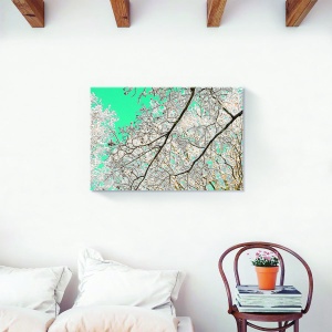 Tablou decorativ floral canvas cu copac și flori albe 60x90 cm