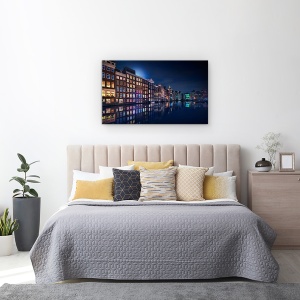 Tablou canvas - Culorile Geamurilor Din Amsterdam, Olanda, Canal, Rau, Noapte, 50 x 80 cm - Img 3