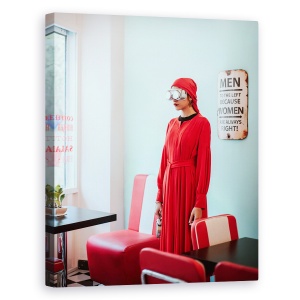 Tablou canvas - Curgerea Timpului, Fata, Rosu, Retro, Vintage, Ochelari De Protectie, 60 x 75 cm