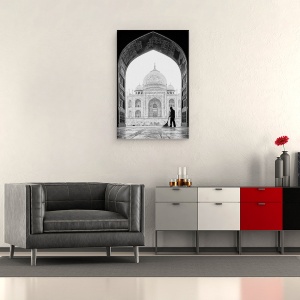 Tablou canvas - Dimineata Devreme, Taj Mahal, Alb-Negru, Maturat, Curat, 40 x 60 cm - Img 2