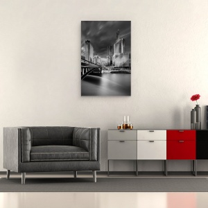 Tablou canvas - Districtul Financiar, Paris, Peisaj Urban, Alb-Negru, Pod, 40 x 60 cm - Img 2