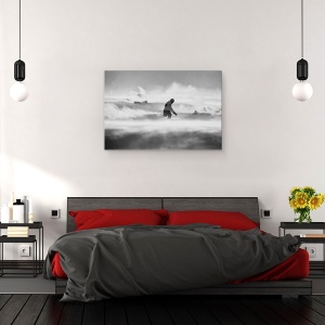 Tablou canvas - Doar Pentru Cei Puternici, Actiune, Snowboarder, Alb-Negru, 60 x 90 cm - Img 3