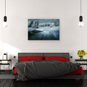 Tablou canvas - Doar Un Vis, Peisaj, Iarna, Zapada, Flux, Rau, 60 x 90 cm - Img 3