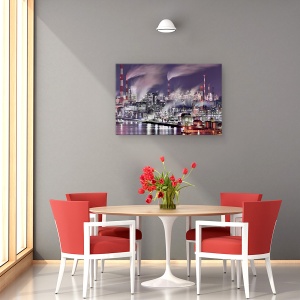 Tablou canvas - E O Lume A Aburului, Noapte, Fabrica, Abur, Fum, 80 x 120 cm - Img 4