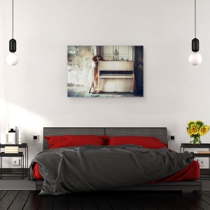 Tablou canvas - Fata, Portret, Fata, Model, Cusca, Pian, Muzica, 80 x 120 cm - Img 3