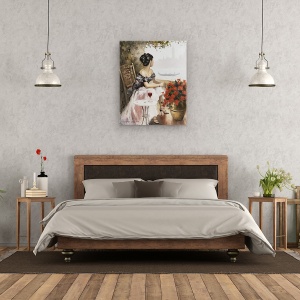 Tablou canvas - Femeie, Oras, Peisaj, Rau, Flori, Pictura, 40 x 50 cm - Img 3