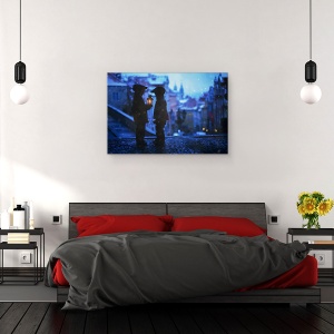 Tablou canvas - Flacara Mica, Noapte, Strada, Copil, Lampa, 60 x 90 cm - Img 3
