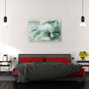 Tablou canvas - Floare, Culori Pastelate, Verde, Fluture, Cadere, Picatura, 80 x 120 cm - Img 3