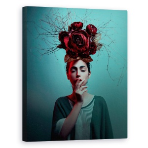 Tablou canvas - Floare, Trandafir, Floare, Palarie, Portret, Mana, 60 x 75 cm