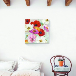 Tablou decorativ canvas floral cu flori de maci multicolor 60x60 cm