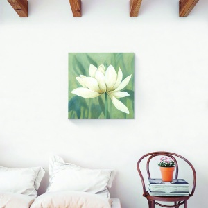 Tablou decorativ floral magnolia pe canvas alb 60x60 cm