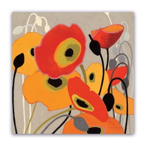 Tablou Canvas -Floral, Vintage, Papadie,Rosu-Galben, 60 x 60 cm