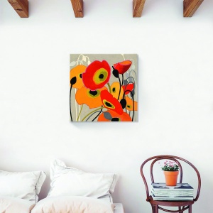 tablou canvas floral vintage cu păpădie roșu-galben