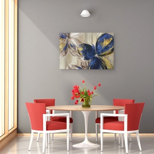 Tablou canvas - Flori, Flori, Colorate, Albastru-Galben, Pictura, 40 X 60 cm - Img 4