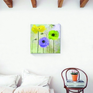 tablou canvas flori mac in turcoaz si mov 60x60 cm