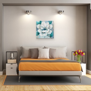 Tablou canvas - Flori, Magnolia, Albastru-Alb, Pictura II, 90 x 90 cm - Img 3