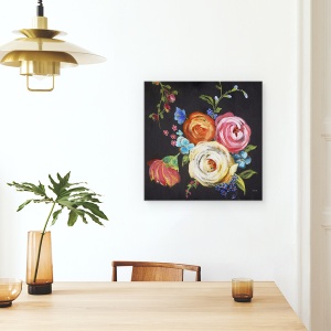 Tablou canvas - Flori, Trandafiri, Colorat, Fundal Negru, Pictura, 90 x 90 cm - Img 4