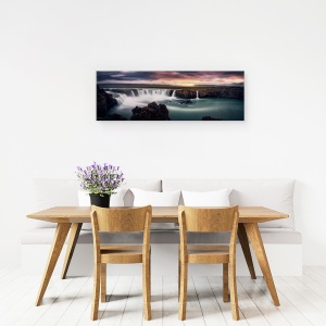 Tablou Canvas - Foc si Apa, Peisaj, Panorama, Islanda, Cascada, Stanca, Cer, 30 x 90 cm - Img 2