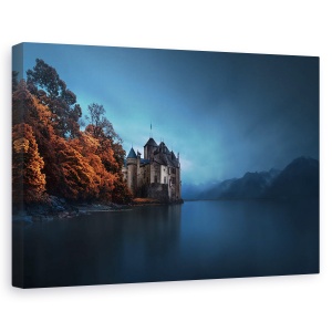 Tablou canvas - Fortificatie Luminoasa, Lac, Elvetia, Castel, Calatorie, Geneva, 80 x 120 cm
