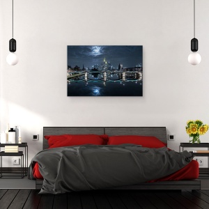 Tablou canvas - Frankfurt Pe Luna Plina, Noapte, Arhitectura, Pod, Cer, Peisaj Urban, 60 x 90 cm - Img 3