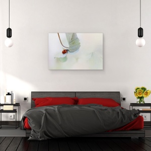 Tablou canvas - Gargarita Pe Hortensie, Gargarita, Moale, Rosu, Frunza, 60 x 90 cm - Img 3