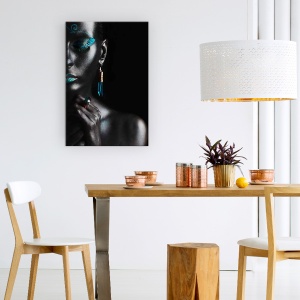 Tablou Canvas - Ghid, Portret, Persoana, Bodyart, Negru, Bijuterii, 60 x 90 cm - Img 4