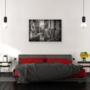 Tablou canvas - Gondolieri, Venetia, Alb-Negru, Italia, Calatorie, Turism, 80 x 120 cm - Img 3