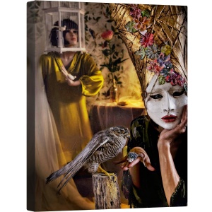 Tablou canvas - Hranire, Masca, sapca, Pasare, soim, Fata, Cusca, 75 x 100 cm