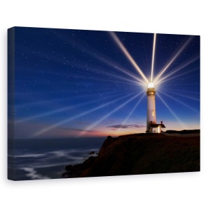 Tablou canvas - Iluminarea Lentilei, Far, Noapte, Stele, Raze De Lumina, 60 x 90 cm