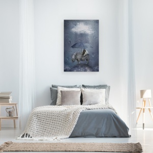 Tablou canvas - In Ploaie, Rinocer, Umbrela, 60 x 90 cm - Img 3