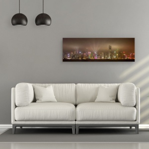 Tablou canvas - Insula Hong Kong, Noapte, Arhitectura, Cer, Peisaj Urban, Oras, 30 x 90 cm - Img 2
