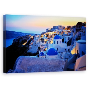 Tablou canvas - Insula Santorini, Grecia, Albastru, Sat, 50 x 80 cm