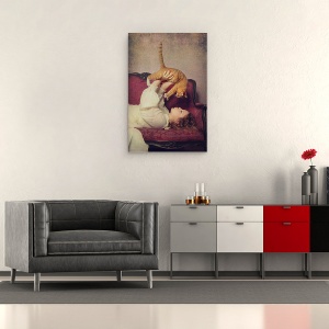 Tablou canvas - Iubitor De Pisici, Conceptual, Femeie, Animal Captiv, Purpuriu, 60 x 90 cm - Img 2