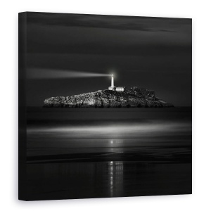 Tablou canvas - Lumina Care Ne Ghideaza, Alb-Negru, Mare, Arhitectura, Far, 90 x 90 cm